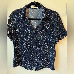 Rewind Navy and White Polka Dot Button-Down Shirt